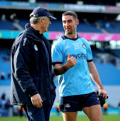 Meath manager Colm O’Rourke and James McCarthy of Dublin after the game. Photograph: Ryan Byrne/Inpho