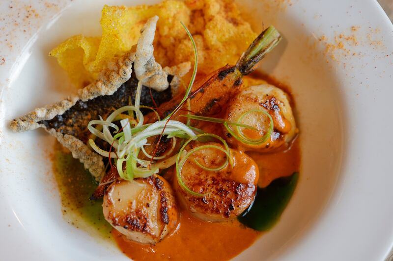 Kilkeel scallops with a lobster bisque and Irish baby carrot at Brighton Road restaurant. Photograph: Alan Betson