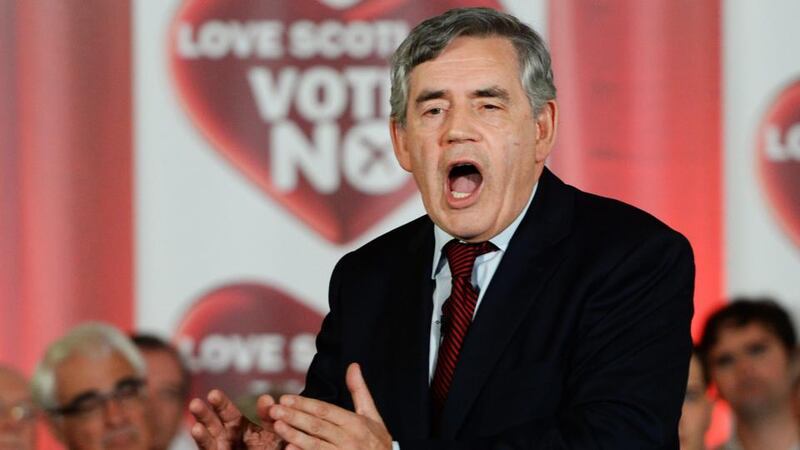 Former British Prime Minister Gordon Brown speaks to NO supporters calling for Scotland to stay within the UK during a speech in Glasgow, Scotland/. Photograph: Andy Ryan/EPA