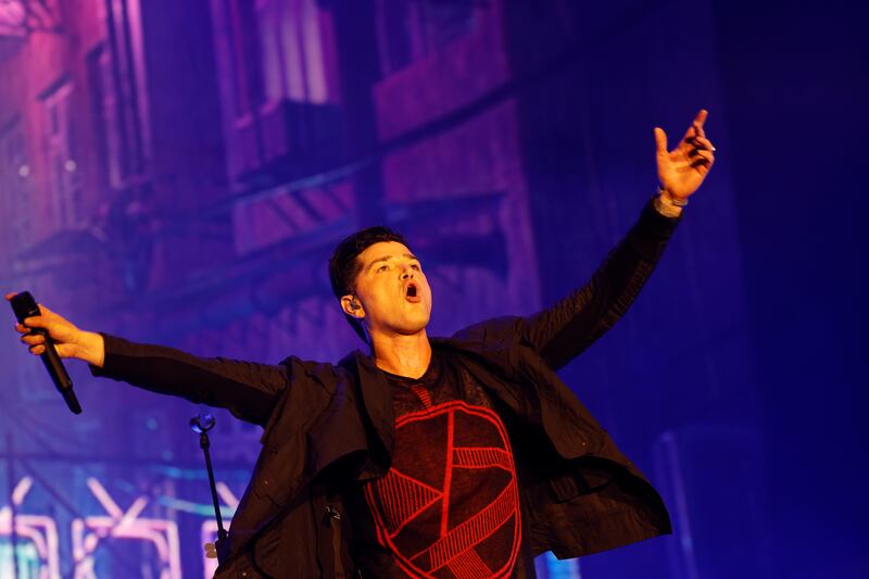 Danny O’Donoghue, lead singer of The Script, during their performance at Electric Picnic on Sunday.  Photograph: Alan Betson/The Irish Times

