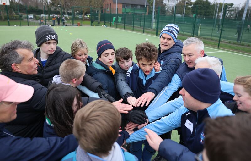 Children with volunteer coaches taking part in a training session with Ranelagh Rockets. Photograph: Dara Mac Dónaill