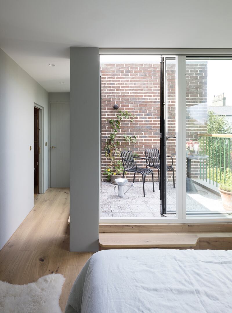 Main bedroom and balcony in unit B. Photograph: Aisling McCoy