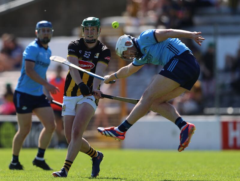 Dublin's Chris Crummey tries to block a shot from Luke Hogan of Kilkenny at Nowlan Park last Sunday. Photograph: Leah Scholes/INPHO