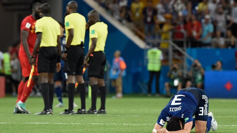 Japan’s defender Gen Shoji after his side’s defeat to Belgium. Photograph: Juan Barreto/AFP/Getty