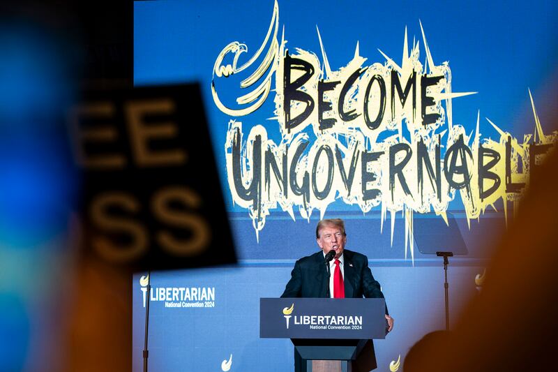 Donald Trump speaks at the Libertarian National Convention in Washington last May, where he commented on the case of Ross Ulbricht. PhotographL Haiyun Jiang/The New York Times