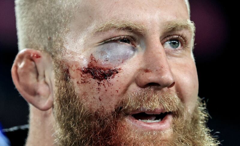 Munster’s Jeremy Loughman dejected after the game. Photograph: Dan Sheridan/Inpho