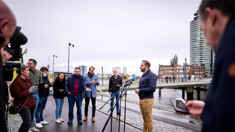 Dutch outgoing minister of health Hugo de Jonge speaking in Rotterdam: the Netherlands has imposed one of the EU’s most stringent lockdown restrictions over the past two weeks. Photograph: Phil Nijhuis/EPA
