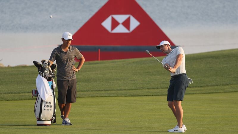 Rory McIlroy  during a practice round ahead of Abu Dhabi HSBC Golf Championship. Photograph: Matthew Lewis/Getty Images