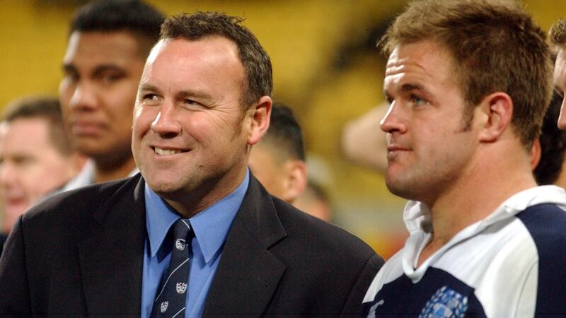 Wayne Pivac with Xavier Rush after an Auckland game in 2003. Photograph: Ross Setford/Getty