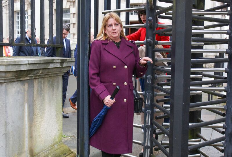Martina Dillon, whose husband Seamus was shot dead in Dungannon in 1997, leaving court. Photograph: Paul Faith/AFP via Getty