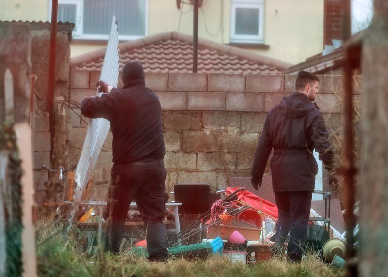 Gardaí search for evidence in connection with missing schoolboy Kyran Durnin at a property in Drogheda, in February. Photograph: Colin Keegan/Collins
