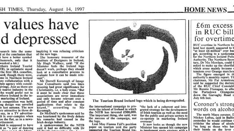 The Tourism Brand Ireland logo, which was developed by Bord Fáilte in partnership with the Northern Ireland Tourist Board, became known in Irish government circles as ‘the dancing alligators’.