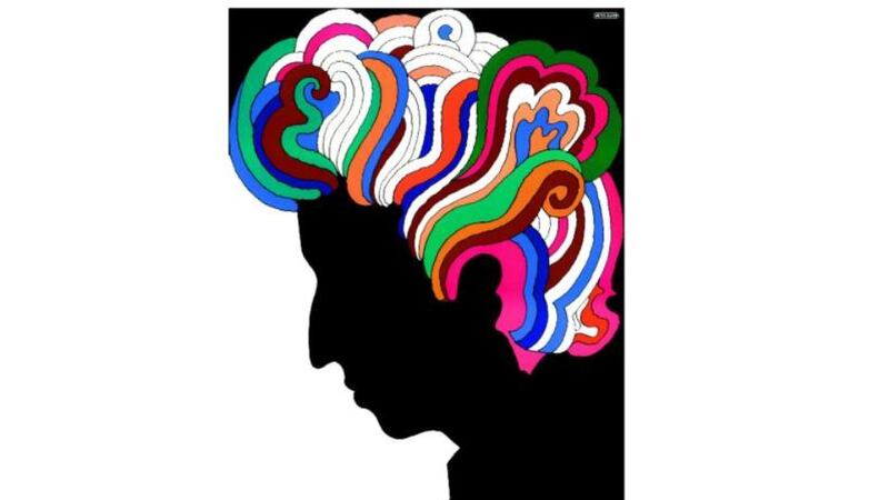 Shape shifter: Bob Dylan as drawn by Milton Glaser for the poster included with the album Bob Dylan’s Greatest Hits, in 1967. Photograph courtesy of Milton Glaser