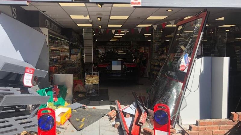 The scene of the crash at C&T Superstore, Skerries. Photograph: Dublin Fire Service/Twitter