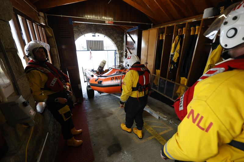 Volunteers prepare for sea at the RNLI station in Dún Laoghaire.  Photograph: Nick Bradshaw/The Irish Times