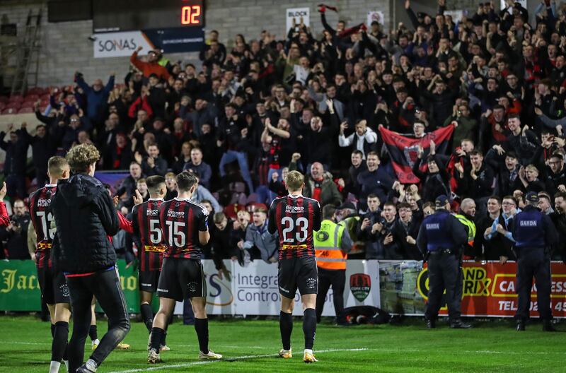 Bohs celebrate after beating Cork City. Photograph: Evan Treacy/Inpho