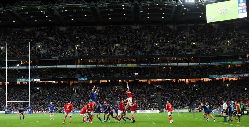 Leinster and Munster players vie for the ball during a line-out. Photograph: Tom Maher/Inpho