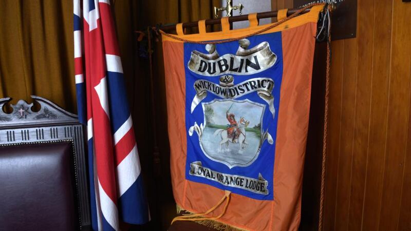 Dublin & Wicklow Orange Lodge: the union flag and a LOL 1313 banner. Photograph: Bryan Meade
