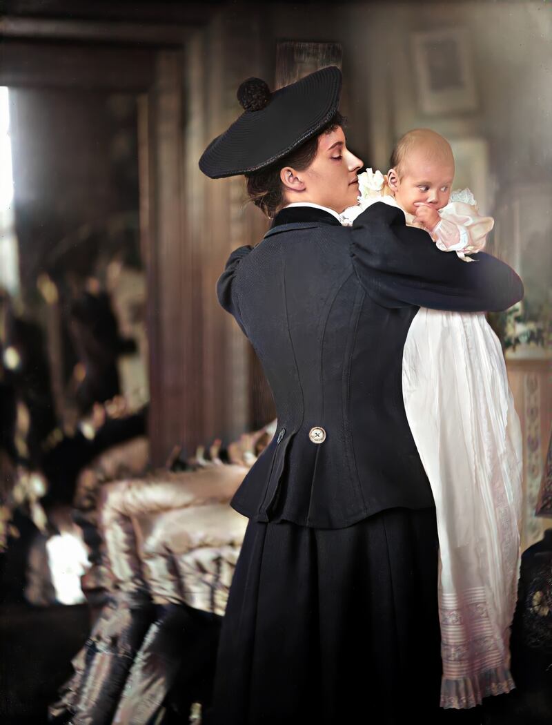 Beatrix Frances Beauclerk, the duchess of St Albans and the marchioness of Waterford, was born Lady Beatrix Frances Petty-FitzMaurice in 1877. She was a member of the Anglo-Irish aristocracy, and in recognition of her work as a hospital administrator during the first World War she was appointed to the Order of the British Empire and the Order of St John of Jerusalem. She died in 1953. She is pictured here with her daughter who would go on to be Lady Blanche Maud de la Poer Beresford Girouard (1898-1940), an Irish journalist and writer. She died in a car accident in 1940