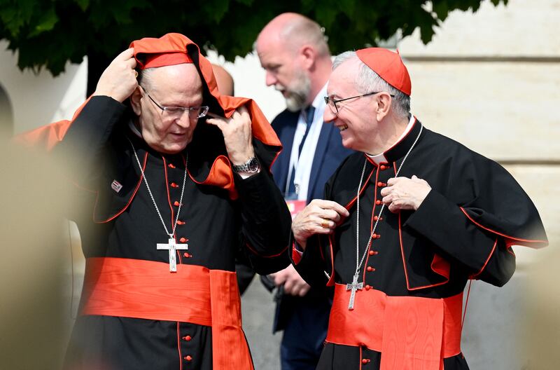 Cardinal Pietro Erdo of Hungary and Cardinal Pietro Parolin of Italy. Photograph: Vincenzo Pinto/AFP via Getty Images