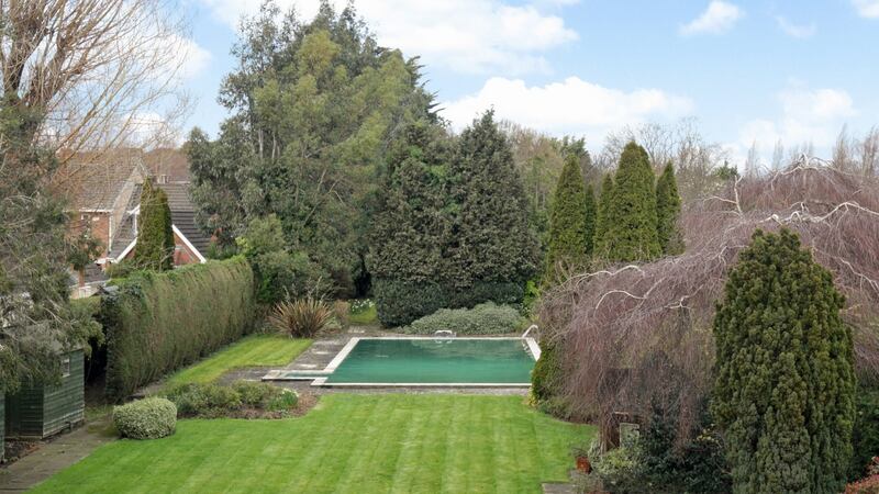 View of the garden with swimming pool.
