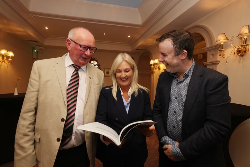 Tim Ryan, editor of Nealon’s Guide, Ceann Comhairle Verona Murphy and Fergal Nealon at the launch of this year's guide. Photograph: Alan Betson/The Irish Times


