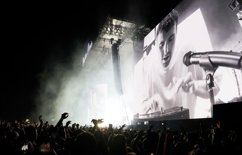 DJ and musician Fred Again burns it up on the Main Stage on Saturday. Photograph: Alan Betson/The Irish Times

