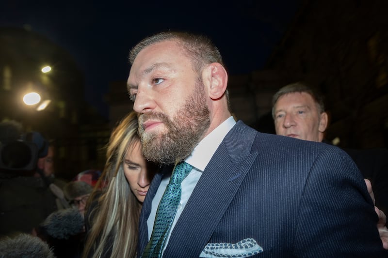 Conor McGregor leaving the High Court after a jury found him guilty of assaulting Nikita Hand. Photograph: Collins Courts 
