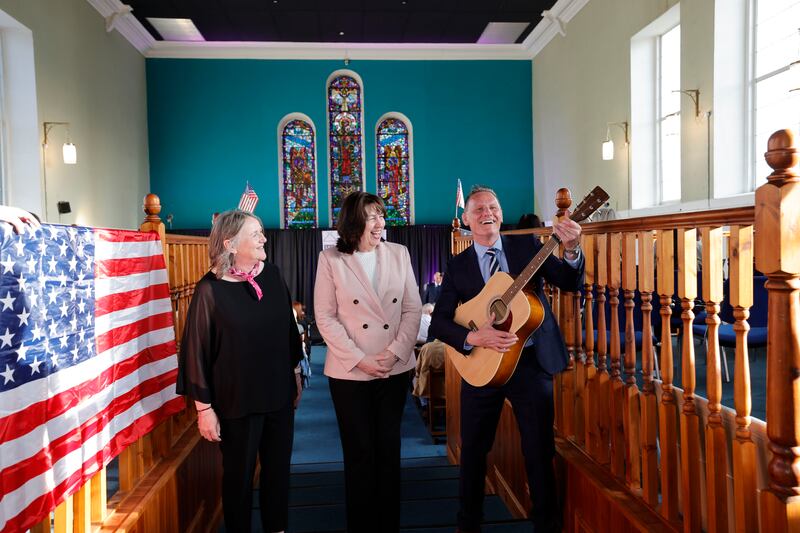 Mountjoy Prison Blues: Caroline Jones from Solas, US Ambassador to Ireland Claire D Cronin and governor of Mountjoy Prison Eddie Mullins. Photograph: Alan Betson

