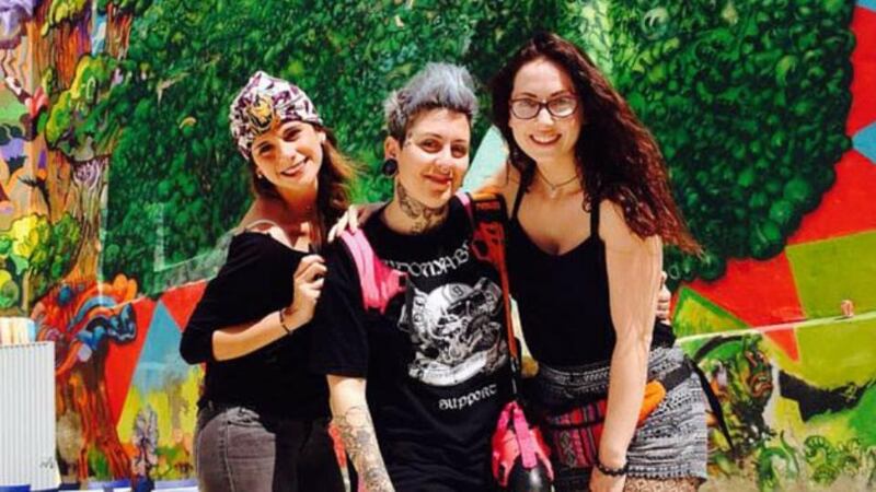 Sinead Gould (right) in Zaragosa as part of her goCambio exchange