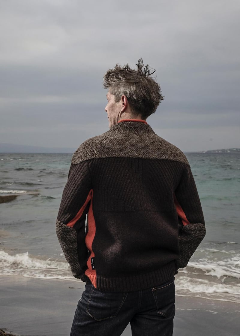 Shoulder yoke in waterproof oiled lanolin wool for protection in the New Fisherman’s Aran Sweater, just launched by Inis Meáin knitwear company in collaboration with Sphere One by Lucy Downes
