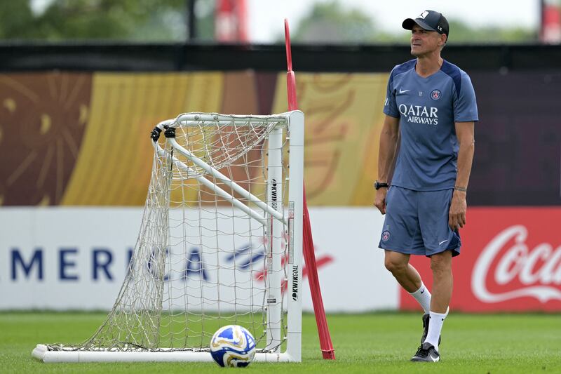 Paris Saint-Germain coach Luis Enrique conducts a training session in Piscataway, New Jersey, on Friday. Photograph: Juan Mabromata/AFP via Getty Images          