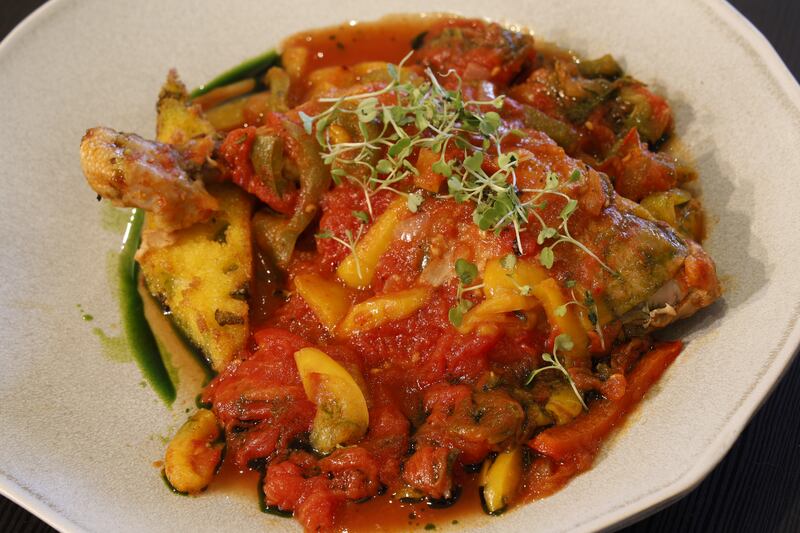 Excuse My French: Poulet basquaise and fried polenta, a popular dish with tomato sauce, pepper and piment d’espelette