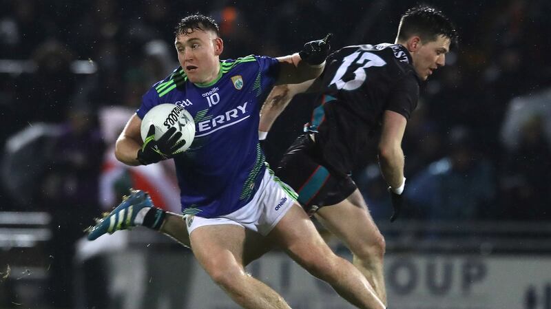 Kerry’s Dara Moynihan in action against  Fergal Boland of Mayo during the Allianz Football League Division 1 game at  Austin Stack Park in Tralee. Photograph:  Lorraine O’Sullivan/Inpho