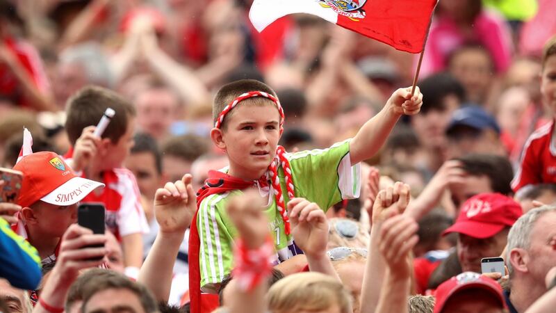 Cork fans celebrate after their side beat Clare to claim the Munster SHC. Photo: Ryan Byrne/Inpho