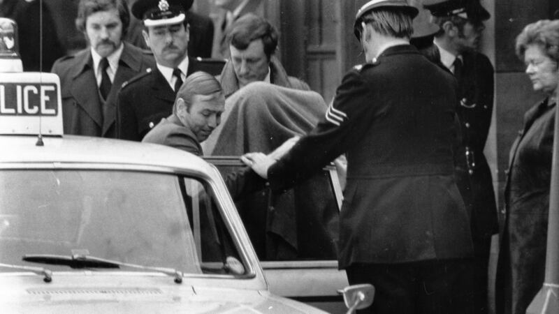 One of the Guildford Four leaving court in Guildford during their trial in December 1974. Photograph: Evening Standard via Getty