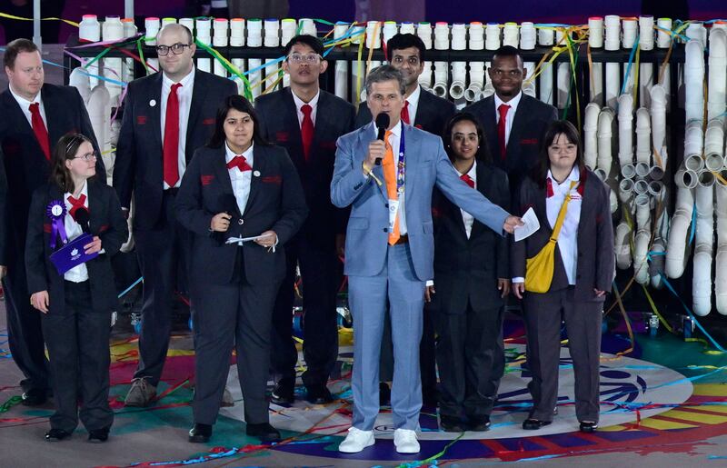 Chairman of the Special Olympics Tim Shrivers (centre). Photograph: John MacDougall/AFP via Getty