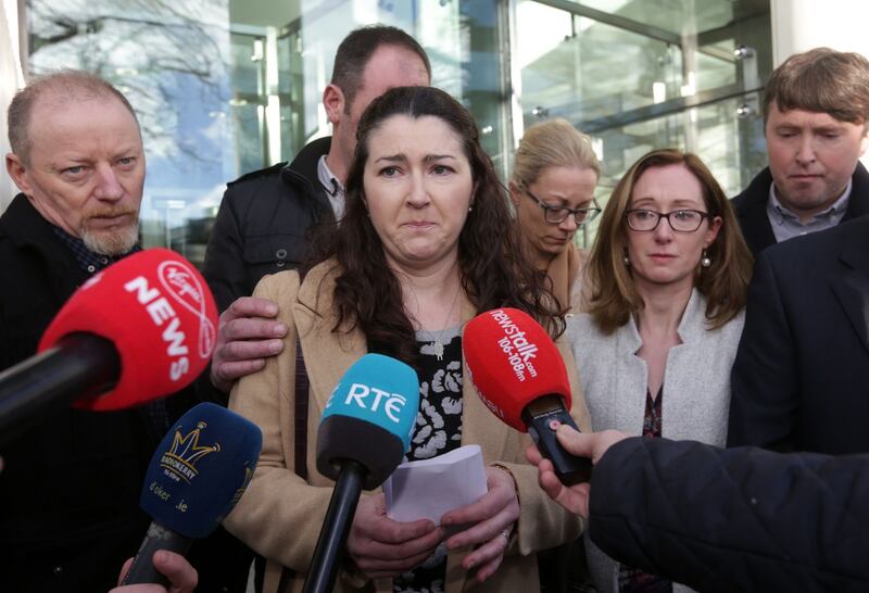 Ann O'Carroll, a niece of the late Anthony O'Mahony (73), speaking to the media outside the Central Criminal Court in Dublin after Michael Ferris was sentenced to prison after being found guilty of the manslaughter of Mr O'Mahony in Rattoo, Ballyduff, Co Kerry, in April 2017. Photograph: Laura Hutton