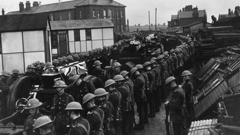 November 25th, 1920: A funeral procession of British officers killed in the Irish war of independence, leaves Ireland for Britain. Photograph:  Walshe/Topical Press Agency/Getty Images