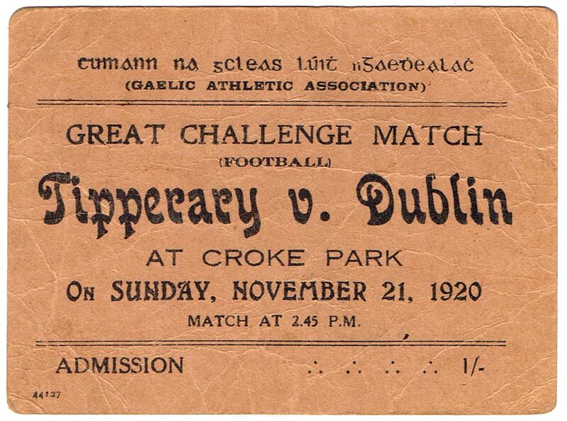 A ticket for the Dublin v Tipperary game on Bloody Sunday. (€8,000-€12,000) 