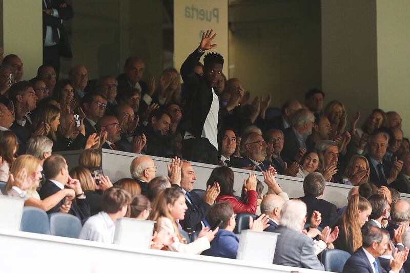 Spectators applaud Vinicius Junior of Real Madrid in the stands during the La Liga Santander match against Rayo Vallecano at Estadio Santiago Bernabeu in Madrid, Spain. Photograph: Florencia Tan Jun/Getty Images