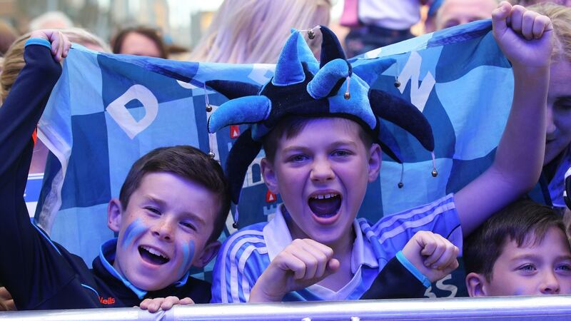 Fans Callum Murray and Adam Denton pictured at Dublin homecoming in Smithfield square Dublin Photograph: Stephen Collins/Collins Photos
