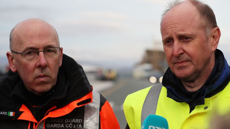 Gerard O’Flynn, Search and Rescue Operations manager with the Irish Coast Guard, and Jurgen Whyte, Chief Inspector of Air Accidents. Photograph: Brian Lawless/PA