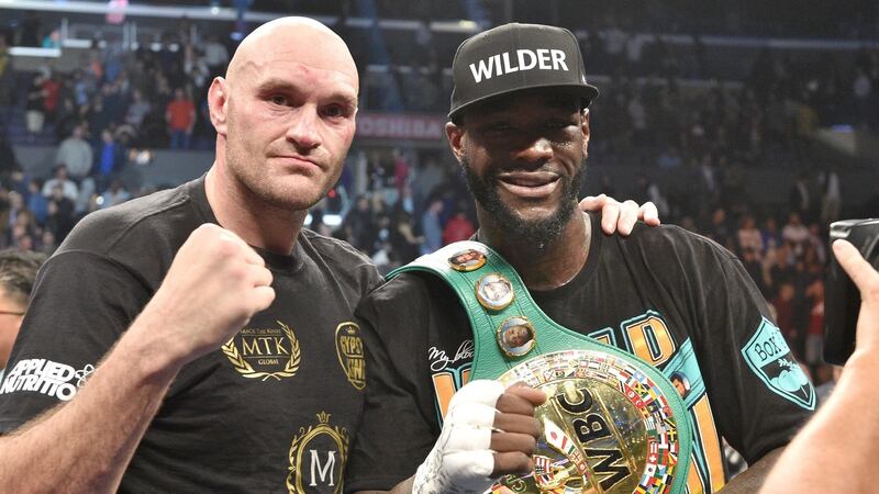 Deontay Wilder and Tyson Fury after their epic in LA. Photograph: Lionel Hahn/PA