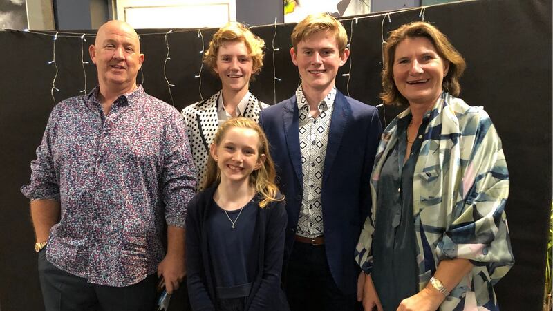 Pain specialist Dr Diarmuid McCoy with his wife Jane, who is from Midleton, Co Cork,  Luke, 17 (right),  Tim 15 and Cate 11