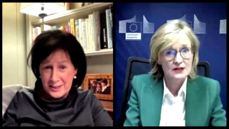 Irish Times columnist Kathy Sheridan and EU Commissioner Mairead McGuinness during The Irish Times Winter Nights festival on Wednesday