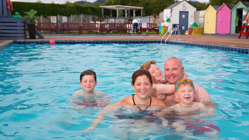 Sabrina and Terry Norton with their children Daniel, Jamie and Leo at Prospect Park Mobile Home Park, Ballymoney, Gorey, Co Wexford. Photograph:  Patrick Browne
