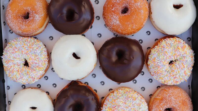 Ring donuts by The Rolling Donut, which is delivering boxes. Photograph: The Rolling Donut
