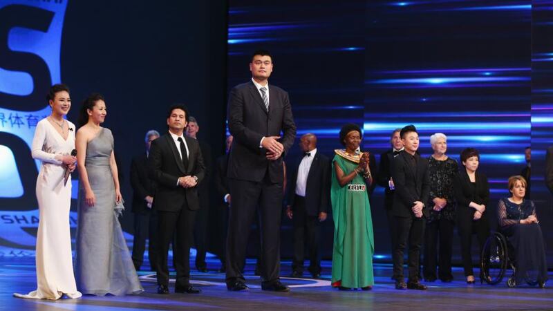 Former basketball player Yao Ming received the Laureus Spirit of Sport award. The former Houston Rockets player remains one of the most popular people in China. Photograph: Ian Walton/Getty Images for Laureus