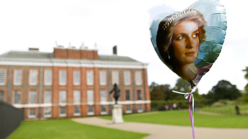 A balloon bearing a picture of Britain’s Princess Diana outside Kensington Palace. Photograph: Justin Tallis/AFP/Getty